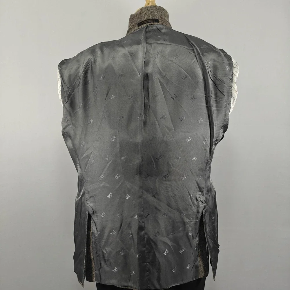 JOS A BANK‎ Reserve Men's Sport Coat  Brown Plaid Wool Silk Linen E.THOMAS 46R